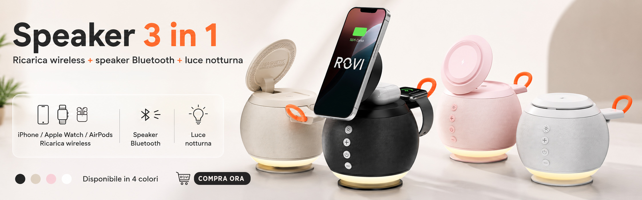 charging station 3 in 1 con speaker bluetooth luce led
